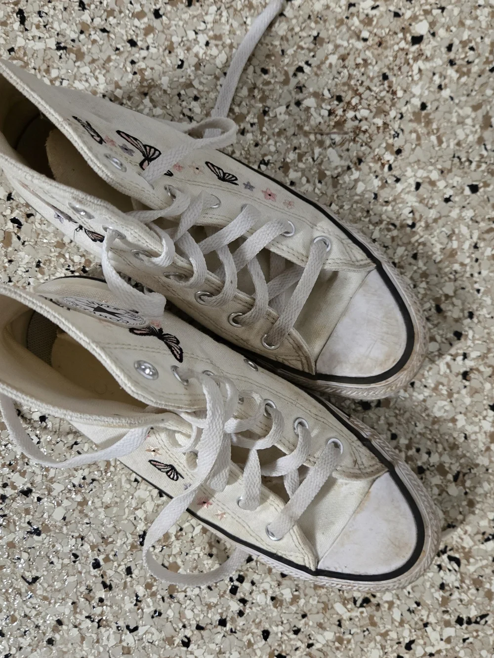 Girls Converse Chuck Taylor High Top Sneakers - Cream with Butterfly Embroidery